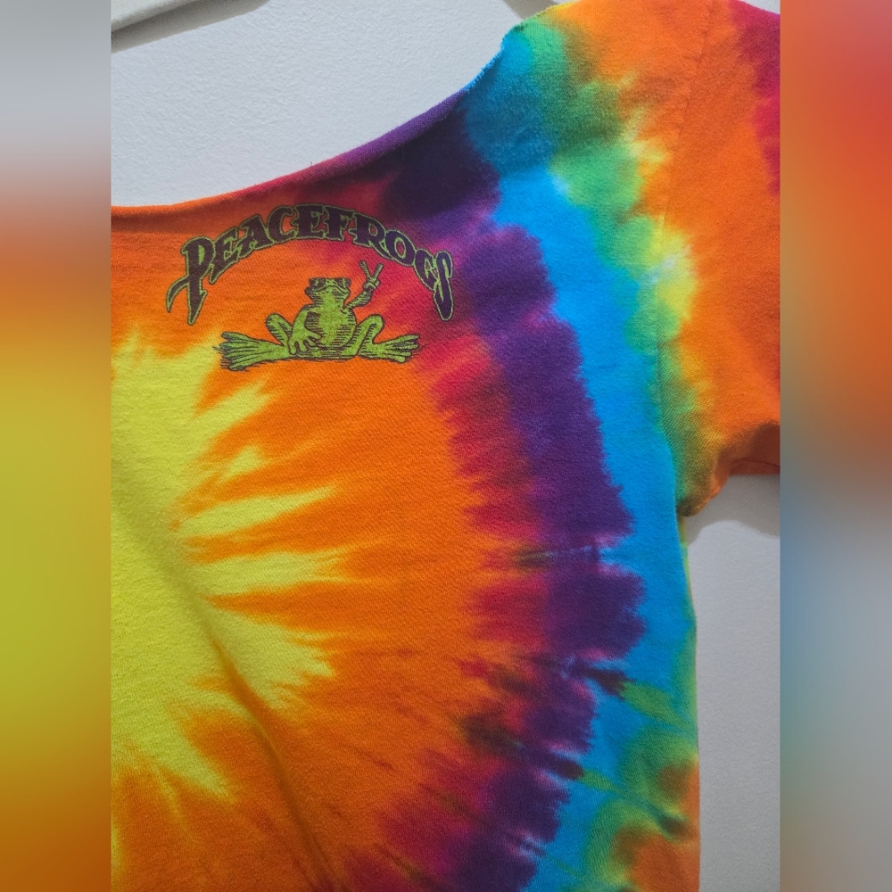 Tie-dye T-Shirt Peace Frogs Large Altered Off Shoulder